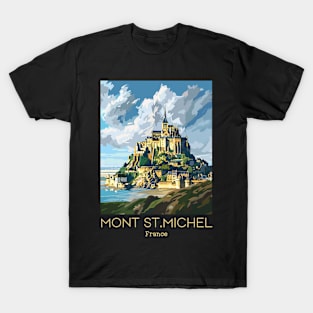 A Vintage Travel Illustration of Mont Saint Michel - France T-Shirt